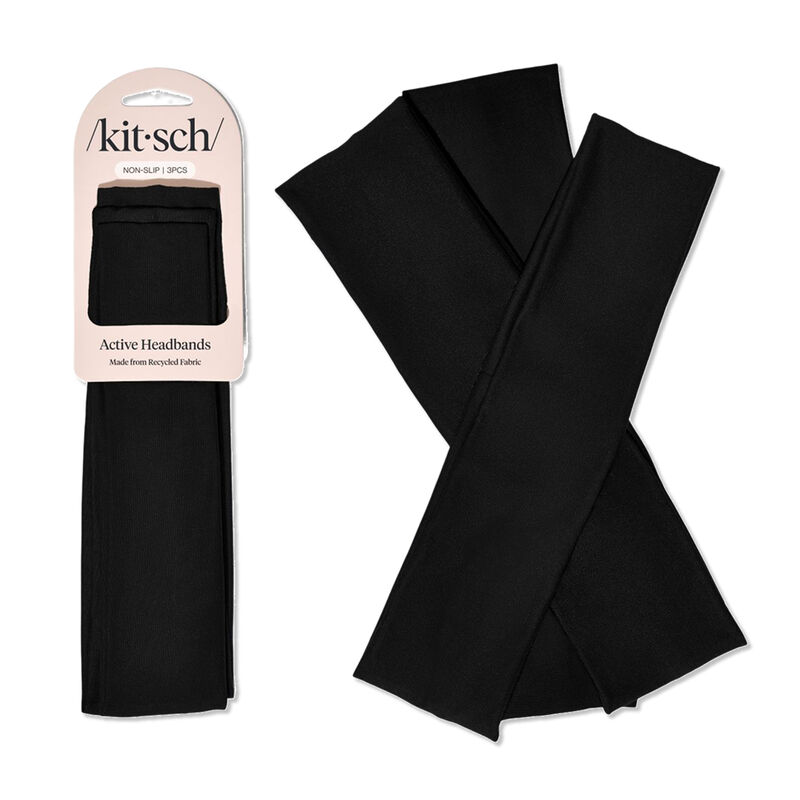 Kitsch Fabric Headbands Black 3pc image number 0