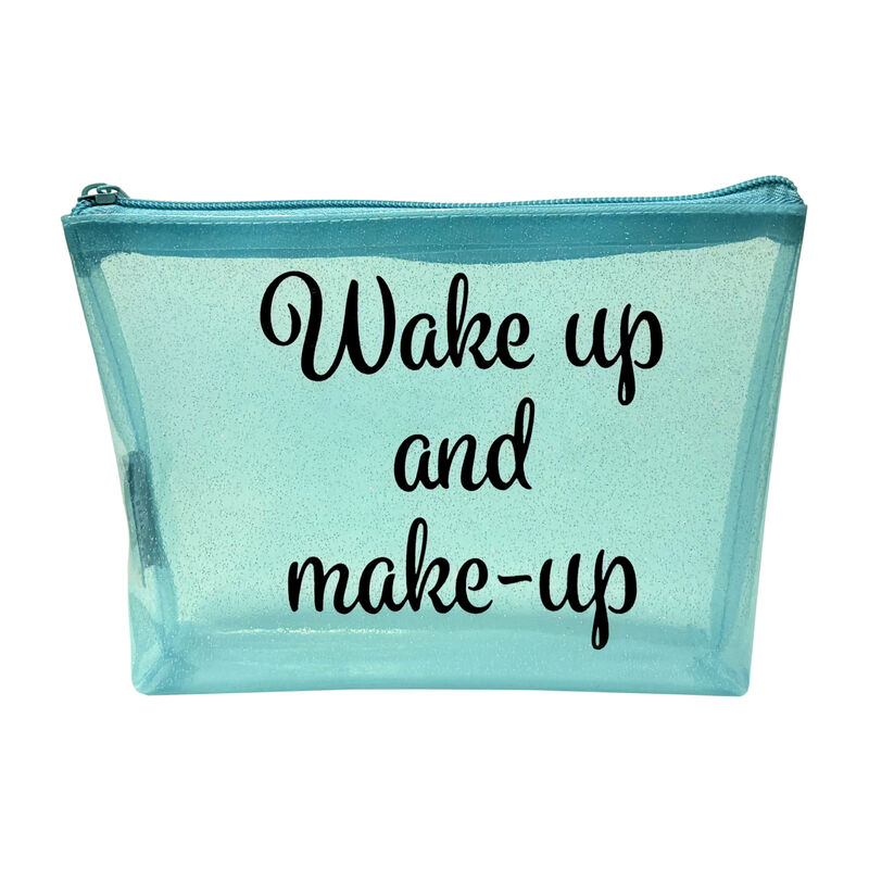 Wake Up & Make-Up Blue Sparkle Cosmetic Bag image number 0