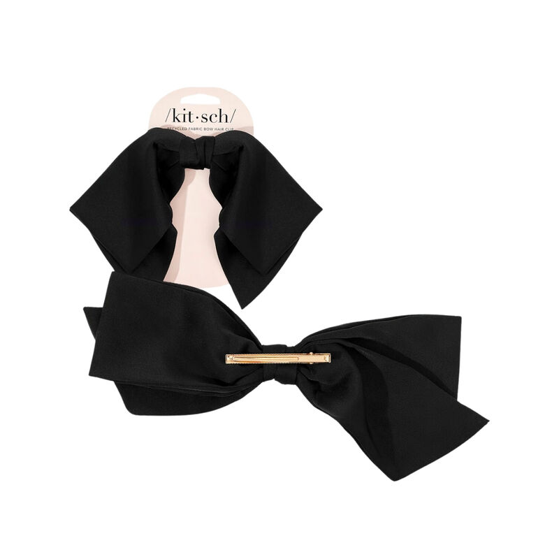 Kitsch Recycled Fabric Bow Hair Clip - Black image number 0