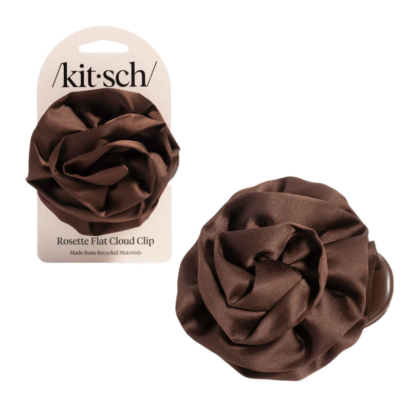 Kitsch Medium Satin Rosette Flat Cloud Clip Chocolate image number 0