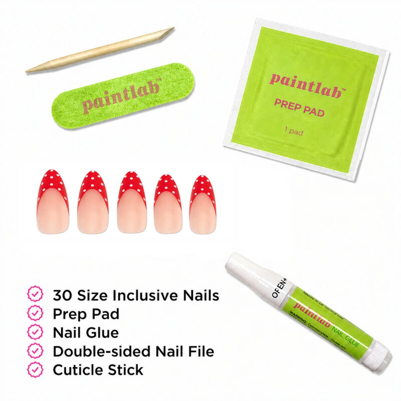 Paintlab Red Polka Dot Almond Press On Nails image number 3