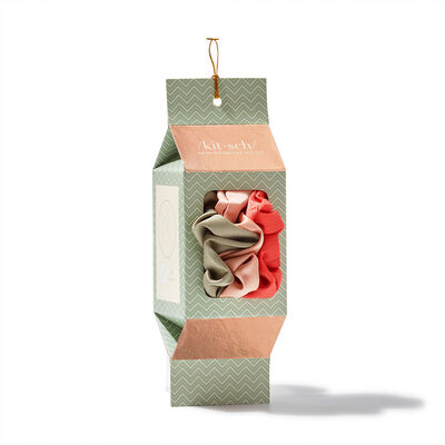 Kitsch Holiday Ornament Satin Scrunchies 3pc - Pinksettia