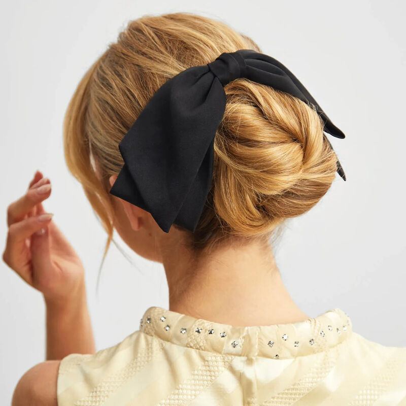 Kitsch Recycled Fabric Bow Hair Clip - Black image number 3