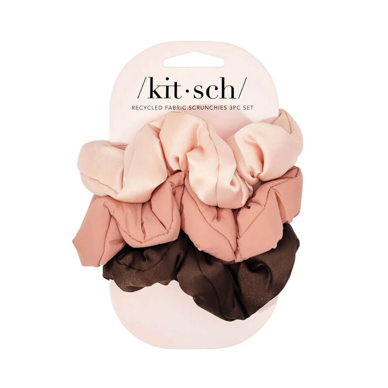 Kitsch Recycled Fabric Puffy Scrunchies 3pc Set - Rosewood image number 0