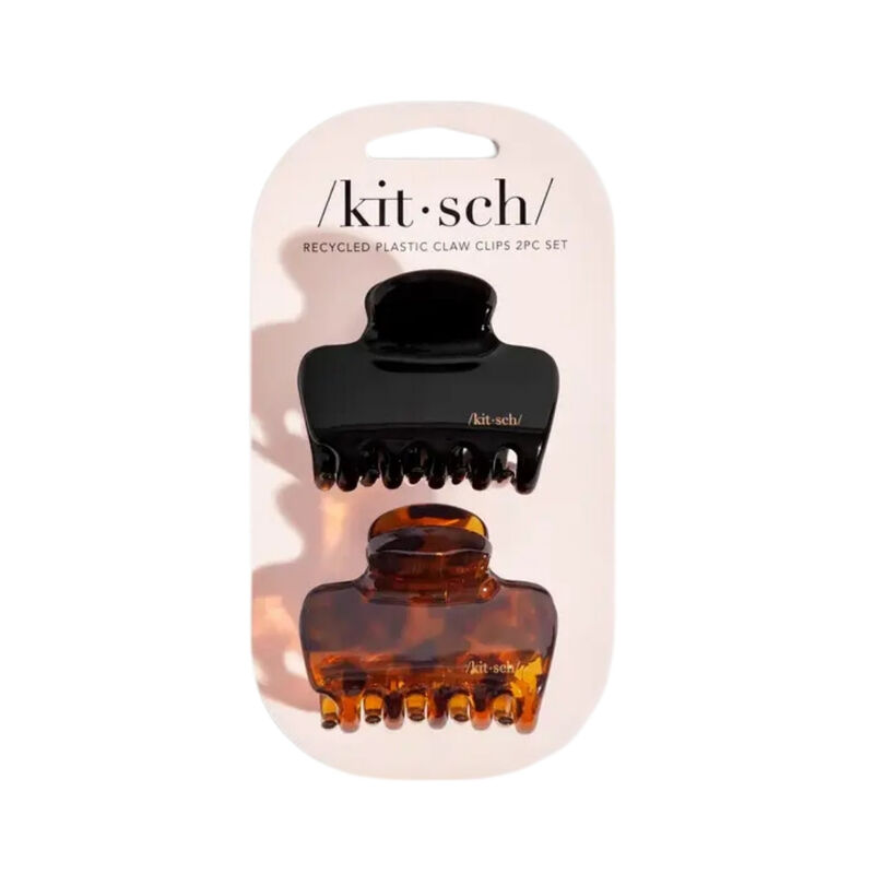 Kitsch Recycled Plastic Medium Puffy Claw Clips 2pc Set - Black and Tort image number 0