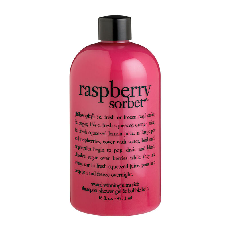 philosophy raspberry sorbet shampoo, shower gel and bubble bath image number 0