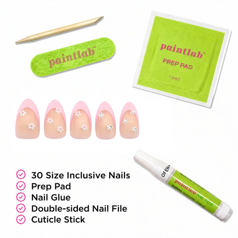 Paintlab Daisy Glam Short Almond Press On Nails image number 3