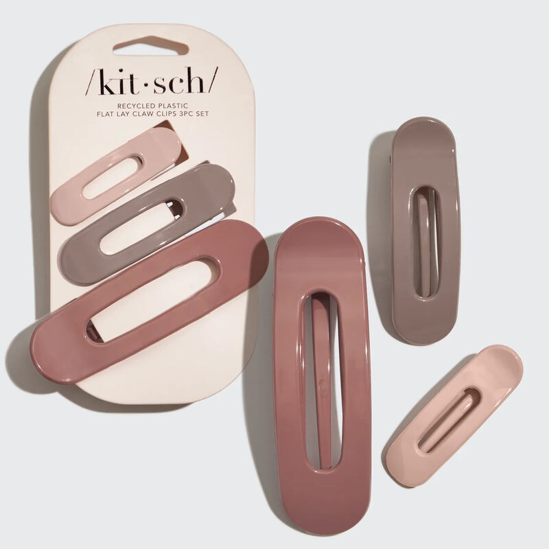 Kitsch Recycled Plastic Ultra Glossy Flat Lay Claw Clips 3pc Set - Terracotta image number 1