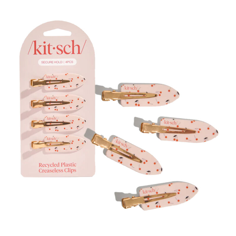 Kitsch Plastic Creaseless Clips Cherry Print 4pc Set image number 0