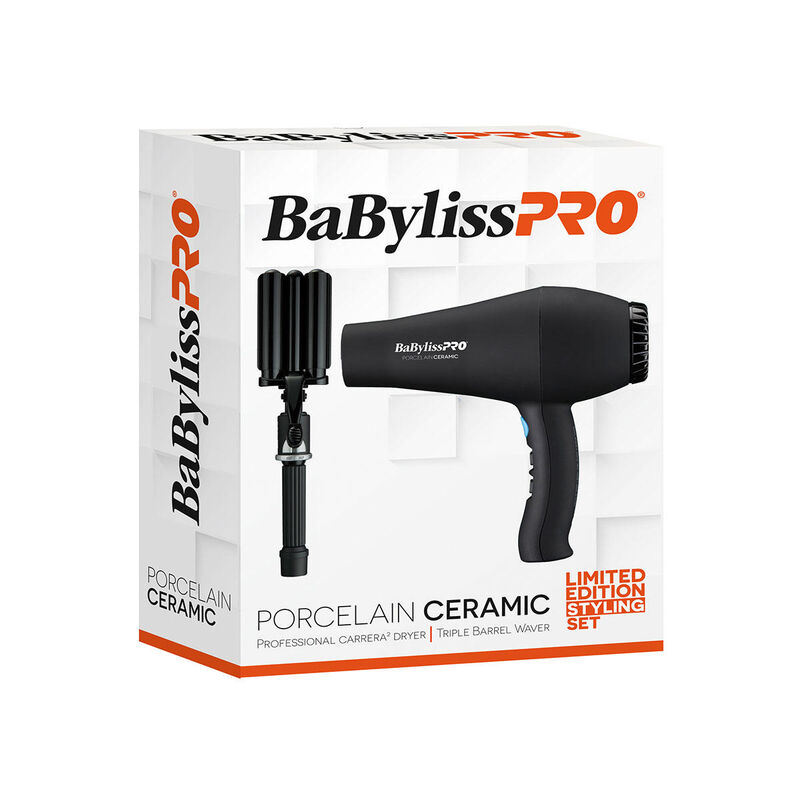 BaBylissPRO Porcelain Ceramic Triple Barrel Waver & Carrera2 Dryer Limited Edition Set image number 0