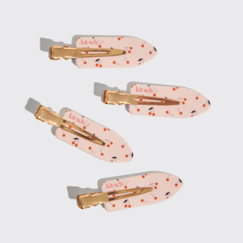 Kitsch Plastic Creaseless Clips Cherry Print 4pc Set image number 2